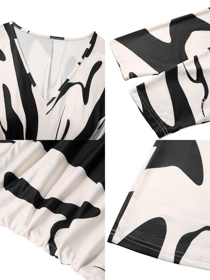 ✨Autumn Elegant Sexy Women's Geometric Print Dress✨-Plus Size Deep V Neck Batwing Sleeve Slim Fit Long Dress for Fall Season-ABB8