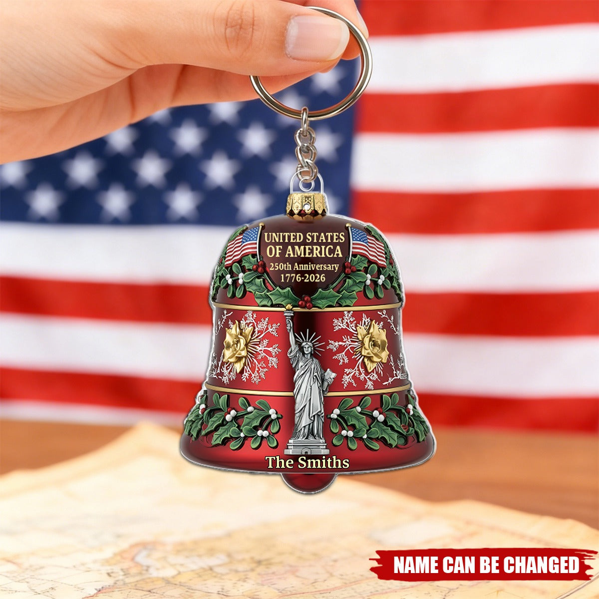 United States 250th Anniversary Bell - Personalized Family Keychain-GD