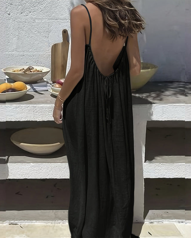 💃LAST DAY SAEL 50% OFF!!✨Women's Solid Color Backless Cami Dress💕-H1