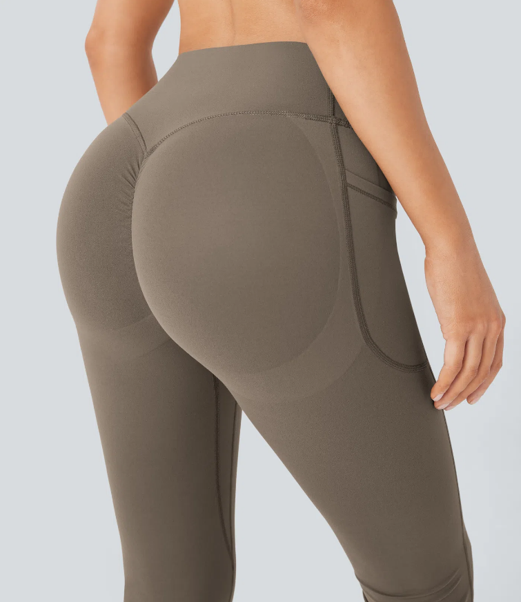 High Waisted Scrunch Butt Lifting Tummy Control Pocket Shaping Yoga Bootcut Leggings-H1
