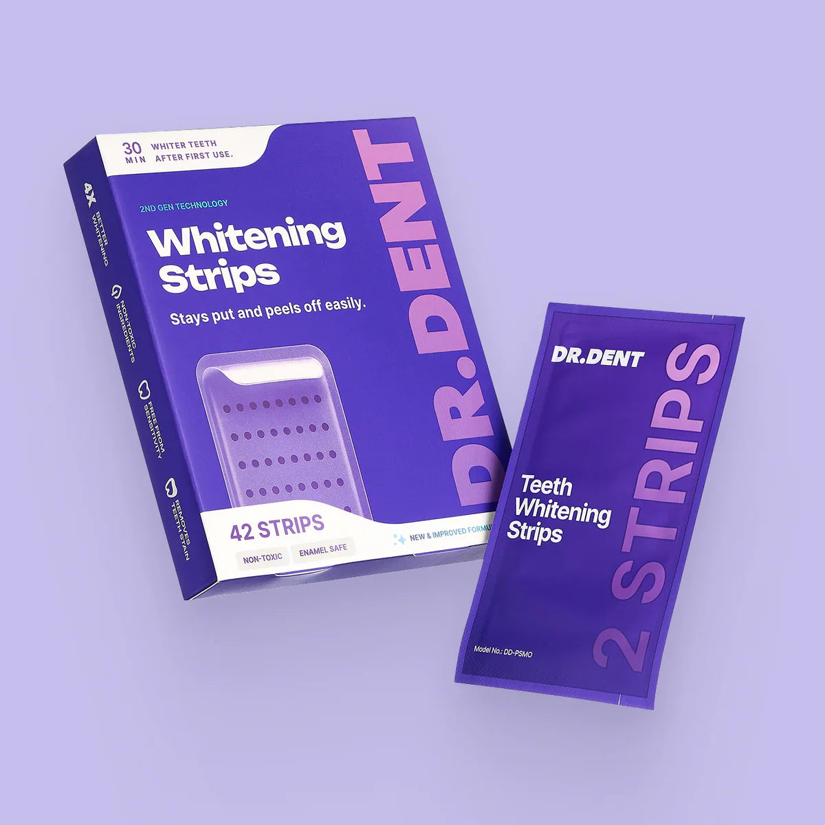 DRDENT Purple Teeth Whitening Strips - 7/21 Whitening Sessions - Safe for Enamel - Non Sensitive Teeth Whitening - Peroxide-Free-GD