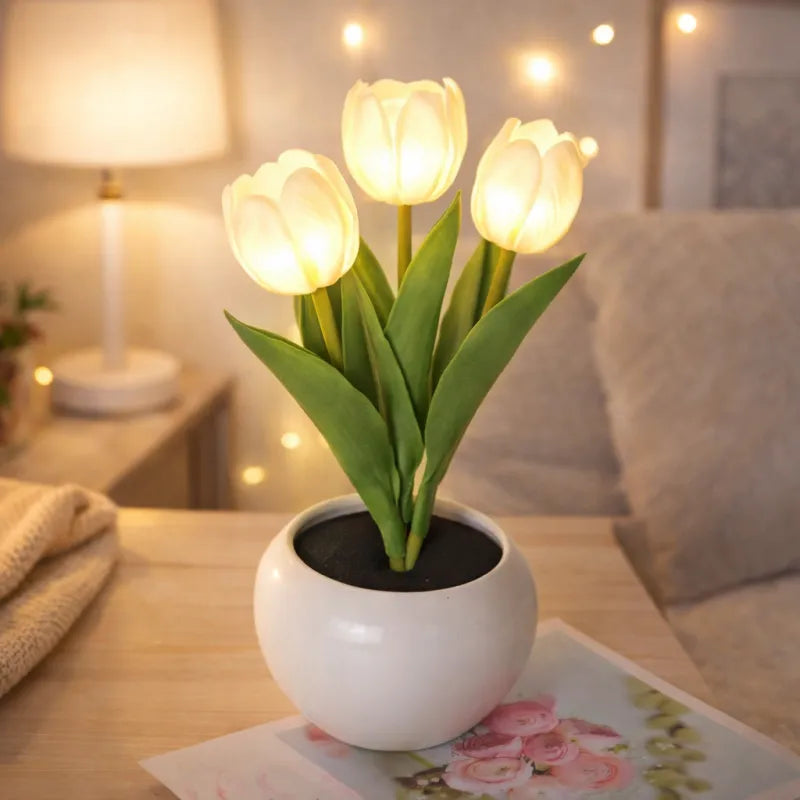 🔥LED Tulip Night Light Dimmable Plug-in Romantic Flower Lamp Artificial Bloom Mother’s Day Gift-TJY