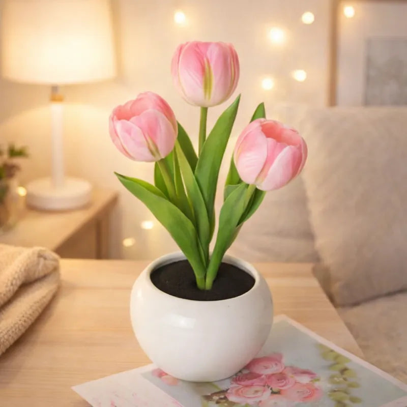 🔥LED Tulip Night Light Dimmable Plug-in Romantic Flower Lamp Artificial Bloom Mother’s Day Gift-TJY
