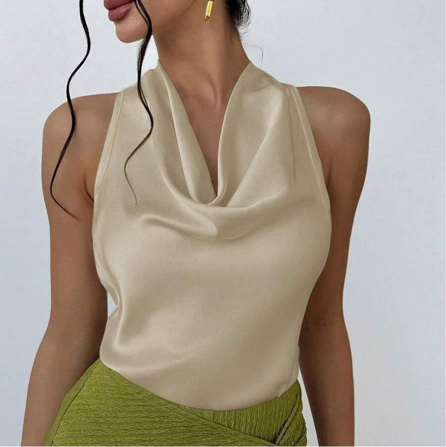 ✨ Top de satén sensual❤️-espalda descubierta, elegancia femenina sin mangas🎁-ABB8