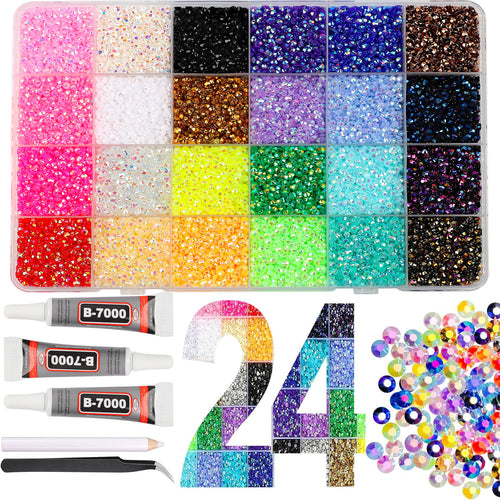 🔥 26000Pcs Resin Rhinestones with Tweezers for Crafting Mixed-Color 3mm Bedazzling Crystal with Gifted Tools Jewelry-TJY
