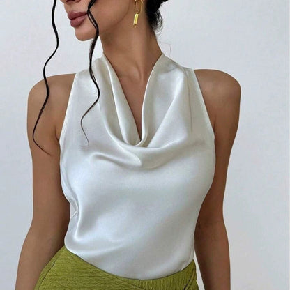 ✨ Top de satén sensual❤️-espalda descubierta, elegancia femenina sin mangas🎁-ABB8