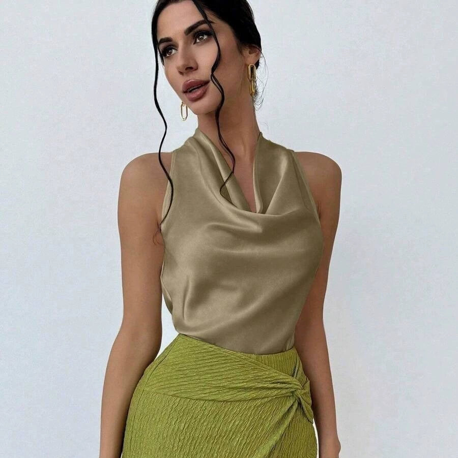 ✨ Top de satén sensual❤️-espalda descubierta, elegancia femenina sin mangas🎁-ABB8