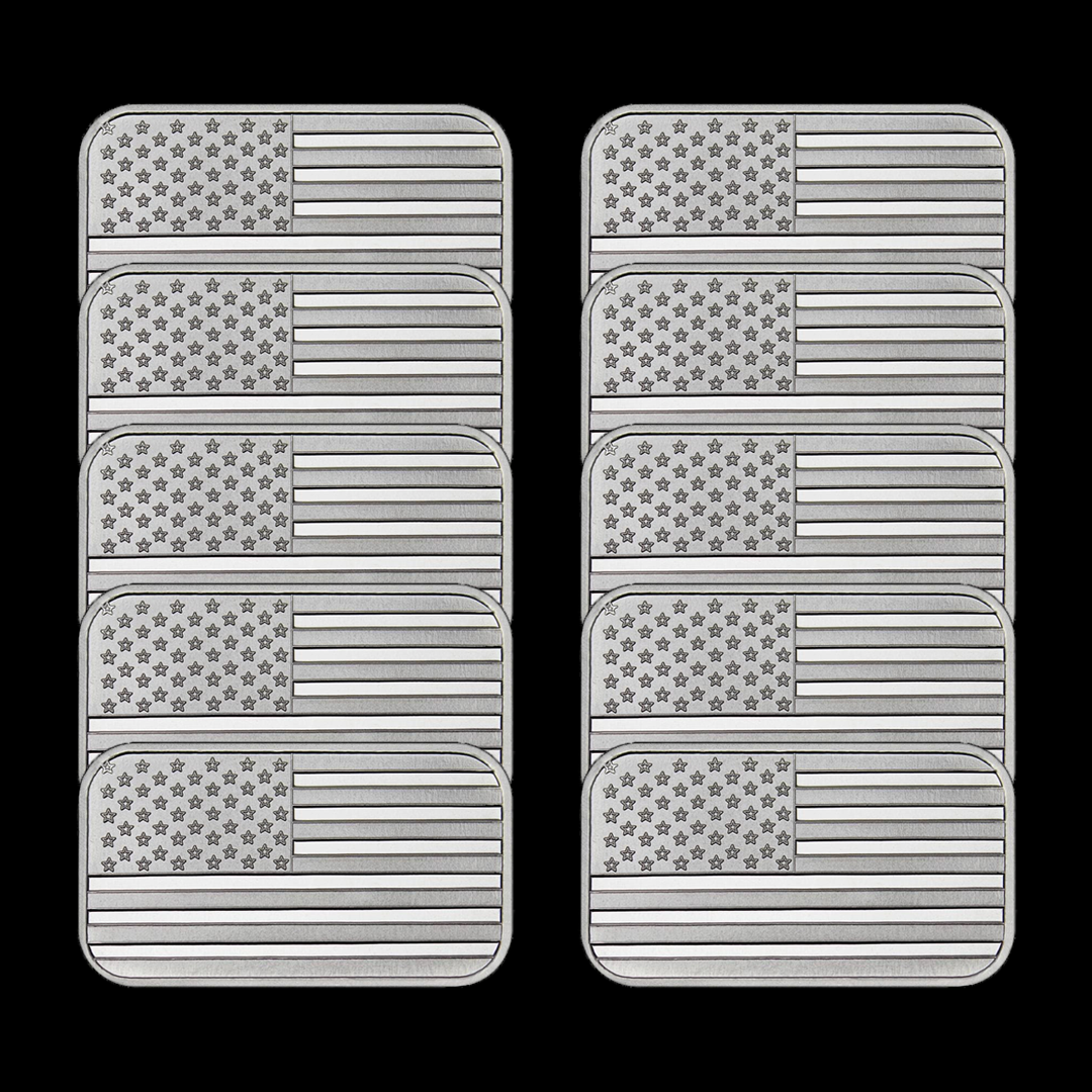 1 Ounce (1 oz) Silvertowne Mint .999 Silver American Flag Bar-ABB8