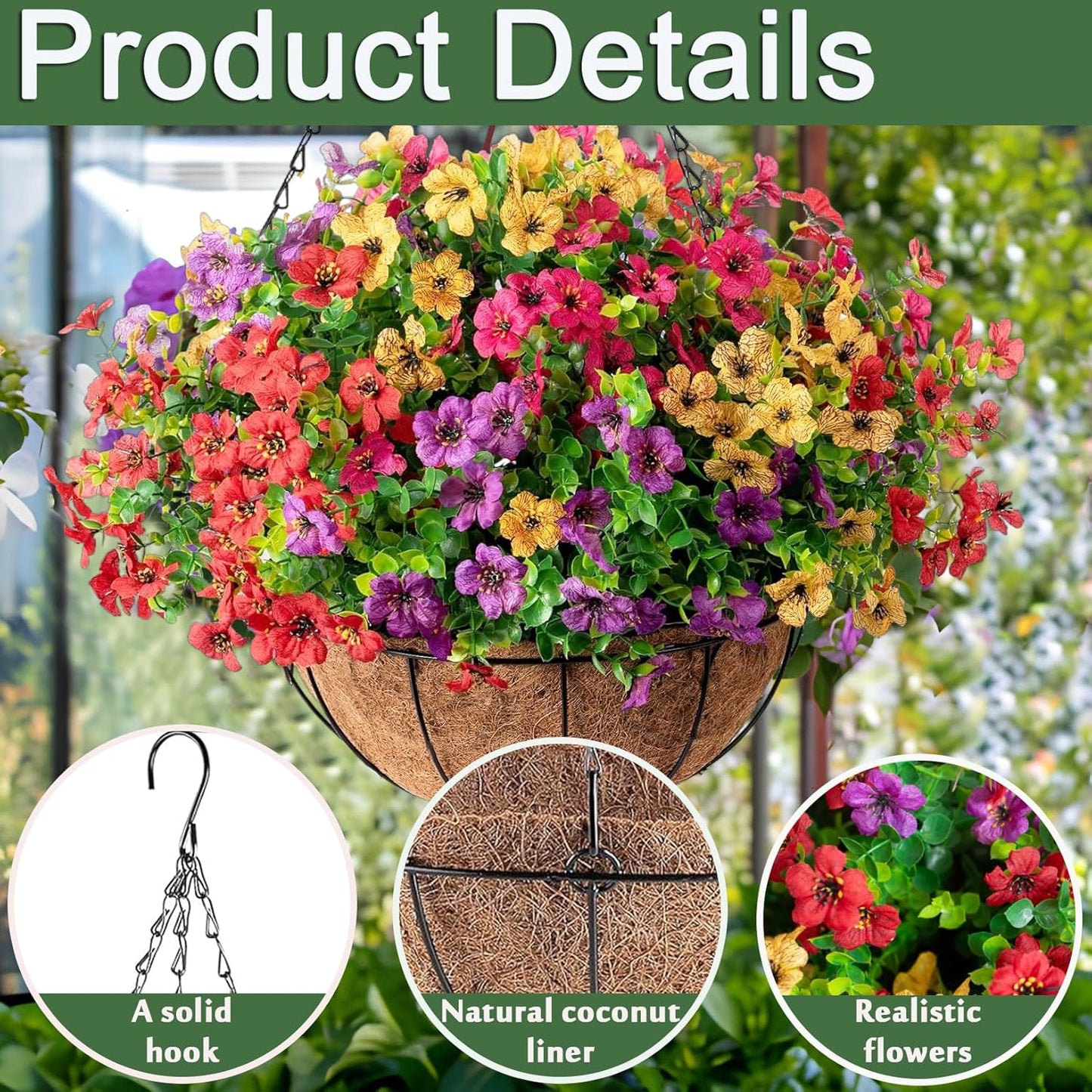 Last Day Promotion! 🔥 Simulated Hanging Flower Basket🌸 No Watering, No Wilting💧—Just a Picture Perfect Home Every Single Day-923