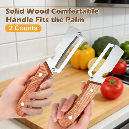 Multi Functional Vegetable Peeler for Kitchen-Wooden Handle, Potato Fruit Peeler with Bottle Opener Function, Durable Kitchen Helper-ABB8
