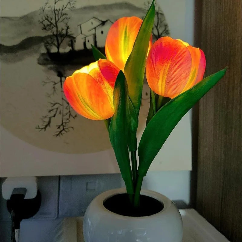 🔥LED Tulip Night Light Dimmable Plug-in Romantic Flower Lamp Artificial Bloom Mother’s Day Gift-TJY