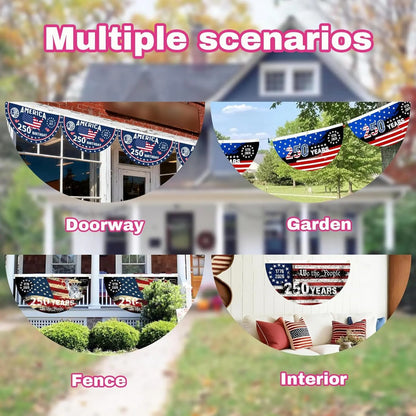 🗽USA 250th Anniversary Flag Half Round Banner🦅1776–2026 Patriotic Bunting Flag, Polyester Semicircle Fence Banner-ABB8