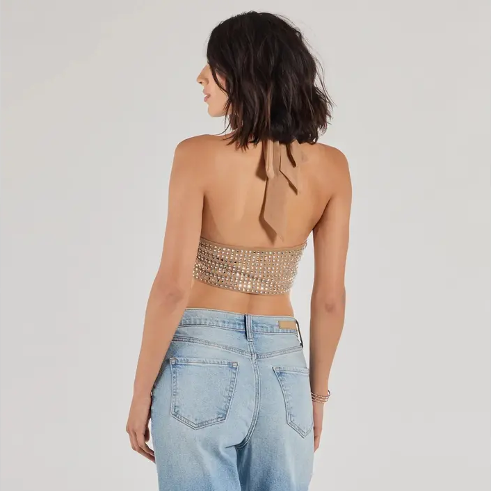 ✨Party Diva✨ — 💎Cropped Rhinestone Backless Halter Top-ABB8