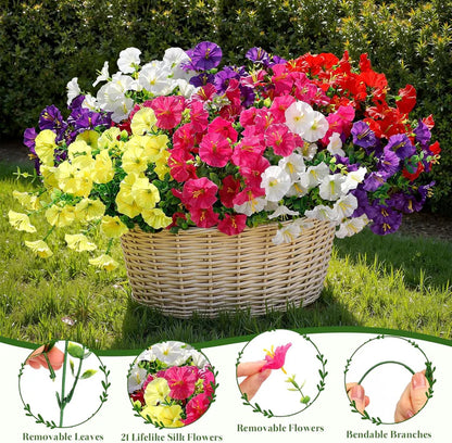 🌟🌈 Artificial Potted Plant🌹6pcs Faux Morning Glory Flower with UV Protective Function🔥-TJY