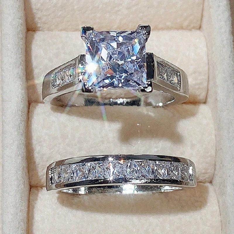 ✨2-Piece Set Fashion Sparkling Cubic Zirconia Rings for Women ✨Valentine's Day Gift, Wedding Anniversary, Party Jewelry-ABB8