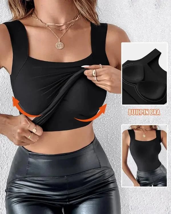 🔥💐Women's U Neck Thermal Tank Tops with Built-In Bra-H1