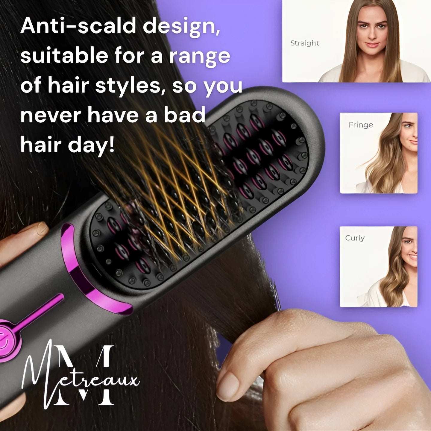⚡50K+ SOLD!💁‍♀️Wireless Ceramic Heating Hair Straightening Hairbrush-H1
