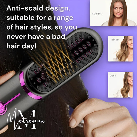 ⚡50K+ SOLD!💁‍♀️Wireless Ceramic Heating Hair Straightening Hairbrush-H1