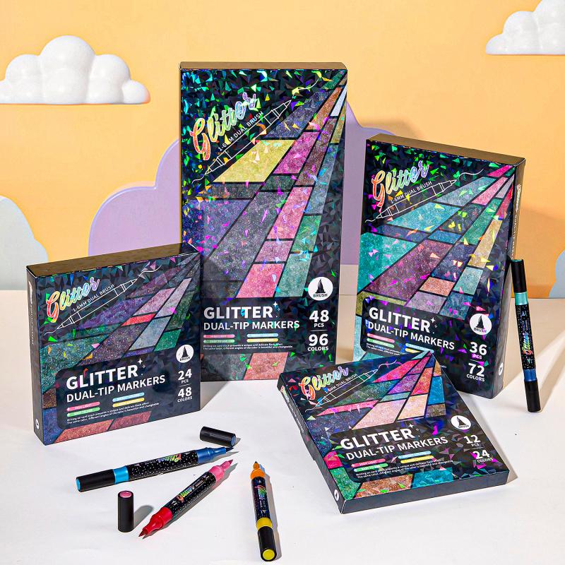 🎨Glitter Effect Brush Markers🥇✨: Create Sparkling Art Smoothly 🥳(🌈24-96 Colors | Smooth No Clog | No Bleed Through📝)-GD