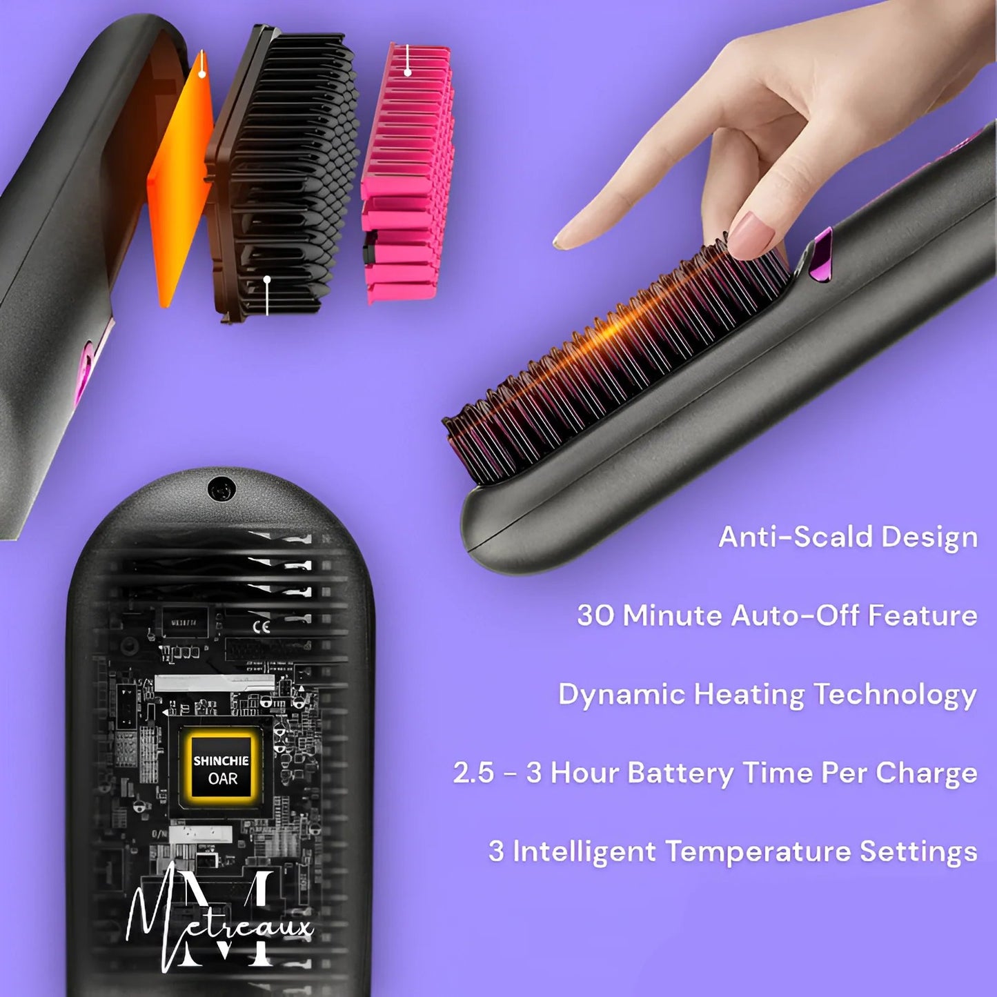 ⚡50K+ SOLD!💁‍♀️Wireless Ceramic Heating Hair Straightening Hairbrush-H1
