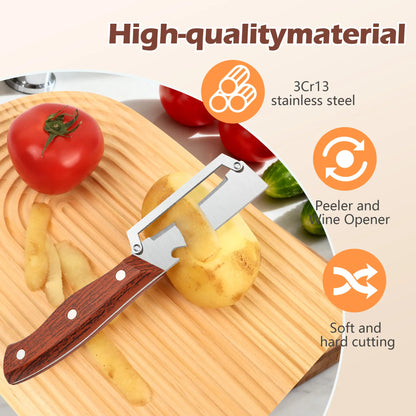 Multi Functional Vegetable Peeler for Kitchen-Wooden Handle, Potato Fruit Peeler with Bottle Opener Function, Durable Kitchen Helper-ABB8