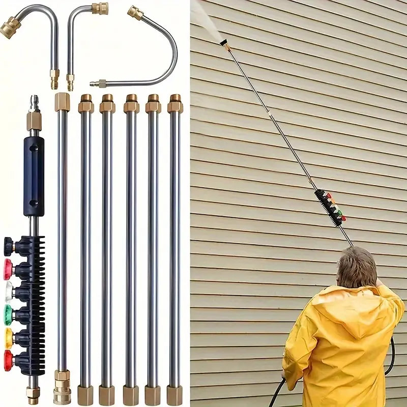 🔥Last Day 60% OFF👑Pressure Washer Extension Wand 10 Pack Power Washer Lance with 5 Atomization Nozzle Tips 1 Gutter Cleaner Attachment Curved Rod for Gutter Roof Drainage Walls Cleaning-TJY