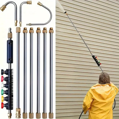 🔥Last Day 60% OFF👑Pressure Washer Extension Wand 10 Pack Power Washer Lance with 5 Atomization Nozzle Tips 1 Gutter Cleaner Attachment Curved Rod for Gutter Roof Drainage Walls Cleaning-TJY