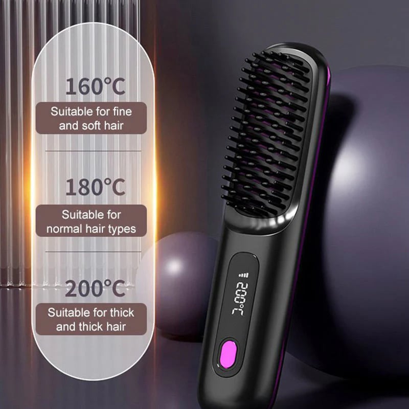 ⚡50K+ SOLD!💁‍♀️Wireless Ceramic Heating Hair Straightening Hairbrush-H1