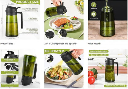 🔥Save Up To 56% Today🔥2 Count 2 in 1 Oil Sprayer for Cooking 16oz/470ml Light-Blocking Dark , Olive Oil Dispenser Bottle for Kitchen-TJY
