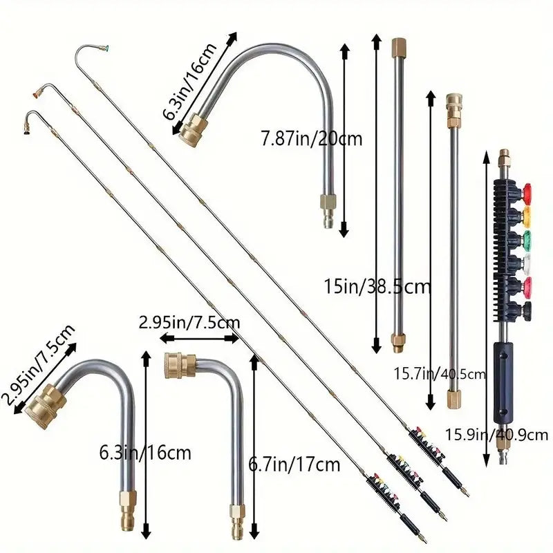 🔥Last Day 60% OFF👑Pressure Washer Extension Wand 10 Pack Power Washer Lance with 5 Atomization Nozzle Tips 1 Gutter Cleaner Attachment Curved Rod for Gutter Roof Drainage Walls Cleaning-TJY
