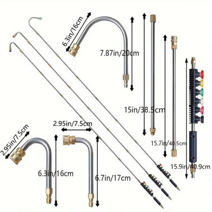 🔥Last Day 60% OFF👑Pressure Washer Extension Wand 10 Pack Power Washer Lance with 5 Atomization Nozzle Tips 1 Gutter Cleaner Attachment Curved Rod for Gutter Roof Drainage Walls Cleaning-TJY