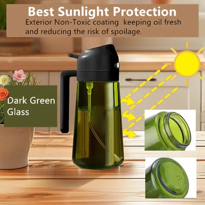 🔥Save Up To 56% Today🔥2 Count 2 in 1 Oil Sprayer for Cooking 16oz/470ml Light-Blocking Dark , Olive Oil Dispenser Bottle for Kitchen-TJY