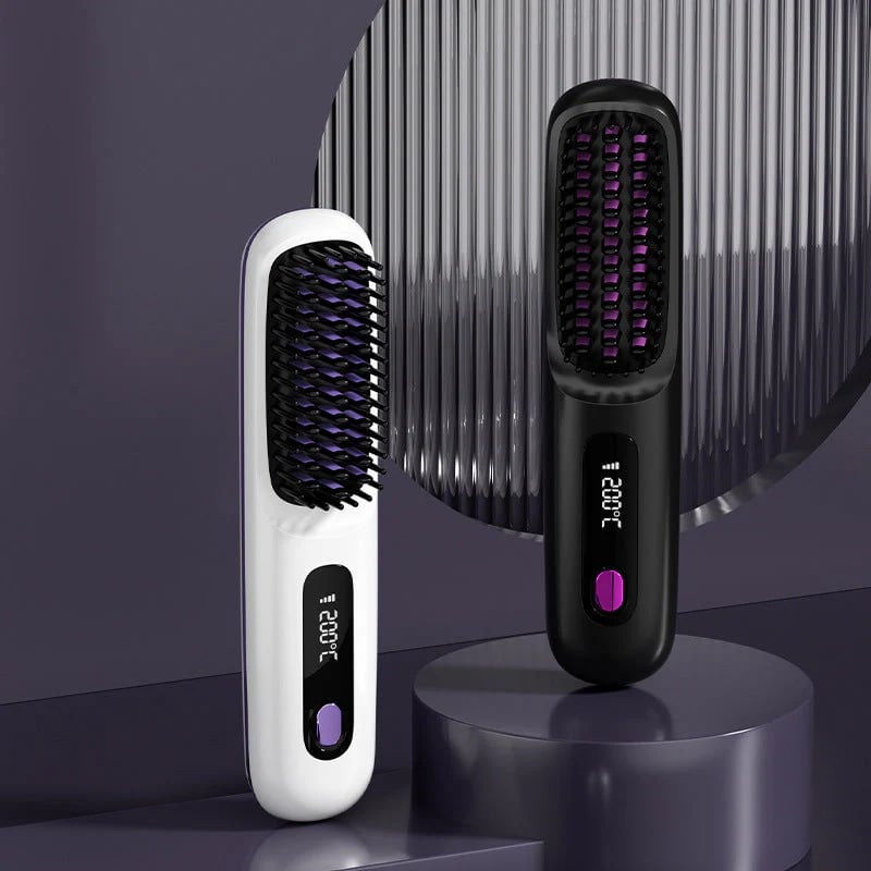 ⚡50K+ SOLD!💁‍♀️Wireless Ceramic Heating Hair Straightening Hairbrush-H1