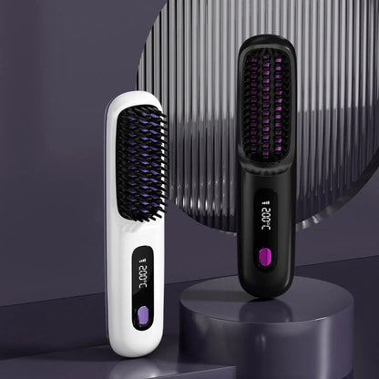 ⚡50K+ SOLD!💁‍♀️Wireless Ceramic Heating Hair Straightening Hairbrush-H1
