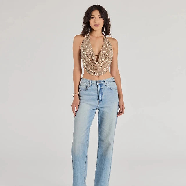 ✨Party Diva✨ — 💎Cropped Rhinestone Backless Halter Top-ABB8