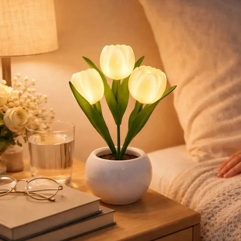 🔥LED Tulip Night Light Dimmable Plug-in Romantic Flower Lamp Artificial Bloom Mother’s Day Gift-TJY
