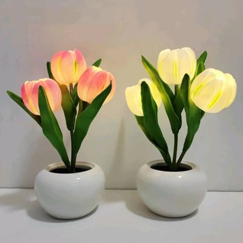 🔥LED Tulip Night Light Dimmable Plug-in Romantic Flower Lamp Artificial Bloom Mother’s Day Gift-TJY