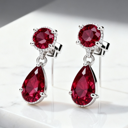 Ruby Teardrop Dangle Earrings