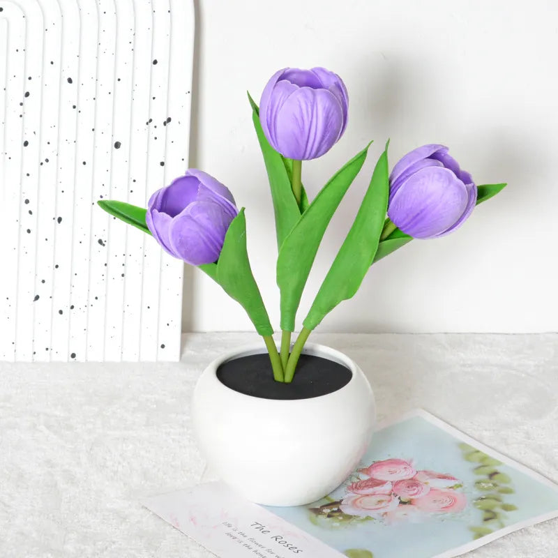🔥LED Tulip Night Light Dimmable Plug-in Romantic Flower Lamp Artificial Bloom Mother’s Day Gift-TJY
