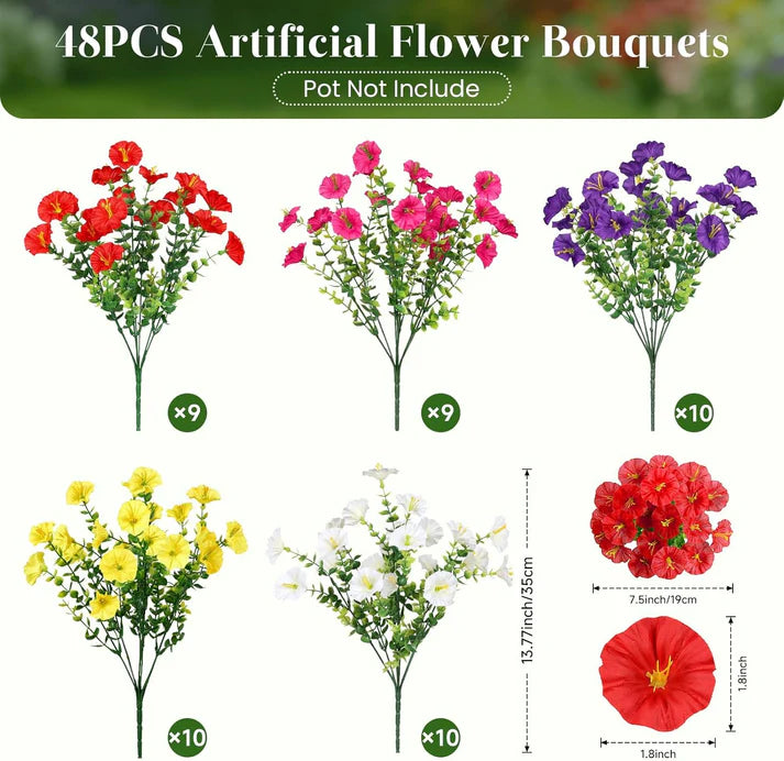 🌟🌈 Artificial Potted Plant🌹6pcs Faux Morning Glory Flower with UV Protective Function🔥-TJY