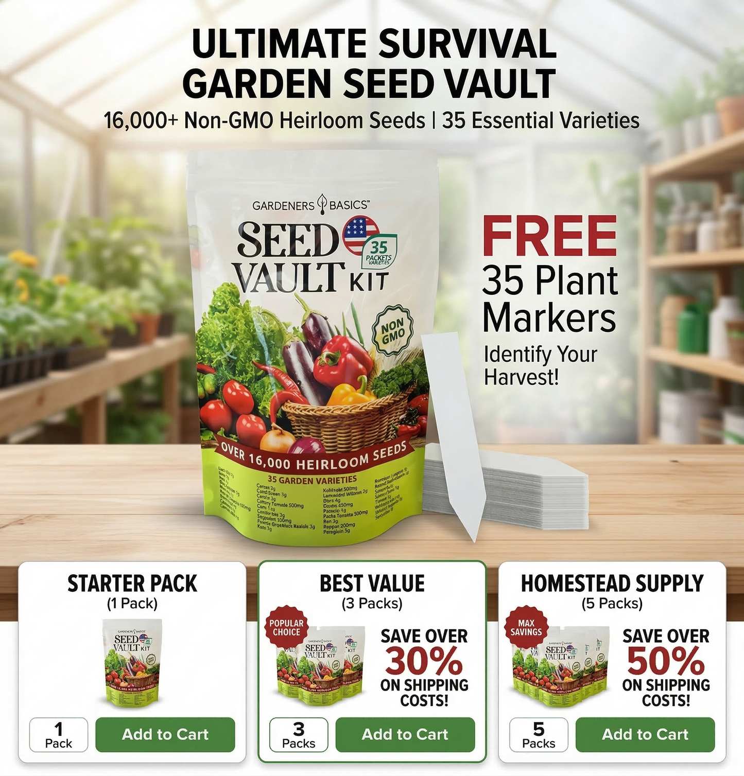 ✨2026 Spring special offer 70% off-Ultimate Survival Seed Vault (15000 Seeds) | 35 Variety Pack🌿|3-5 Year Shelf Life-GD