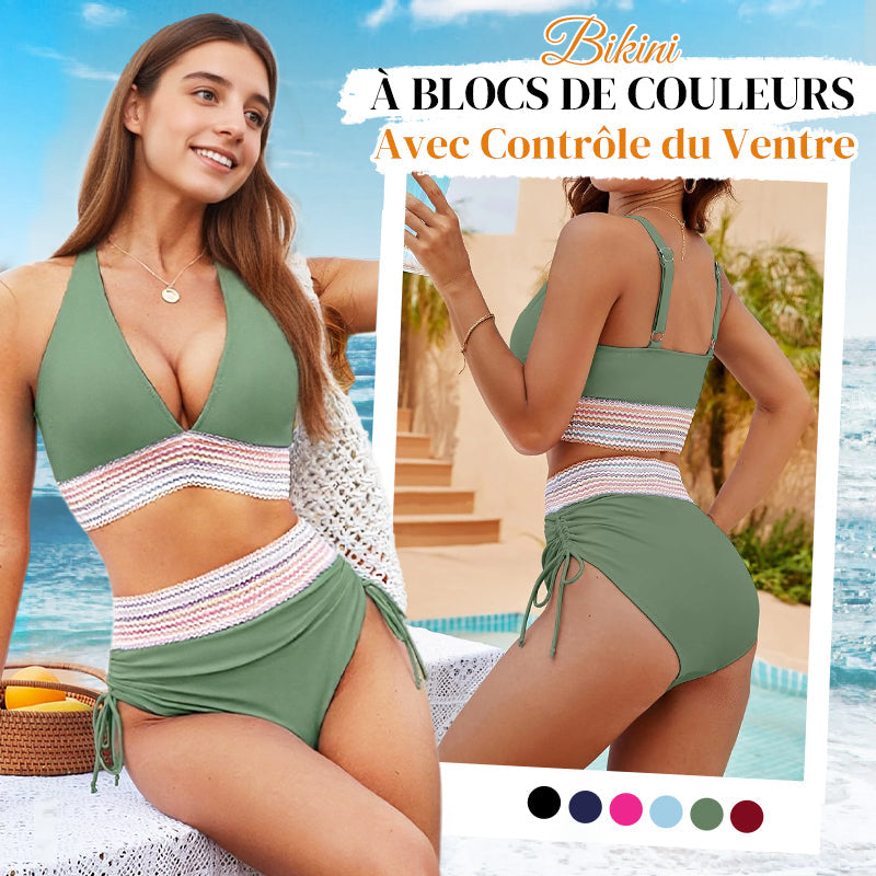 🎁Buy 2 Get 40% Off🎁💃High Waisted Tummy Control Color Block Bikini Set-ABB8