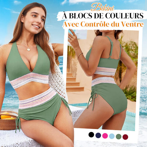 🎁Buy 2 Get 40% Off🎁💃High Waisted Tummy Control Color Block Bikini Set-ABB8