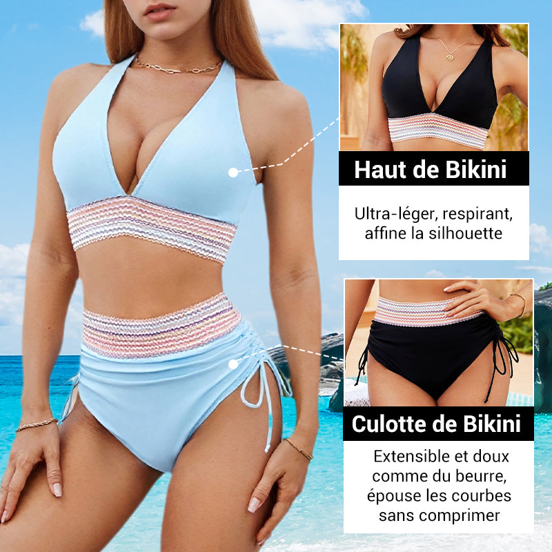 🎁Buy 2 Get 40% Off🎁💃High Waisted Tummy Control Color Block Bikini Set-ABB8