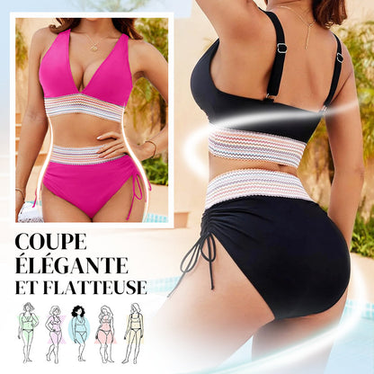 🎁Buy 2 Get 40% Off🎁💃High Waisted Tummy Control Color Block Bikini Set-ABB8