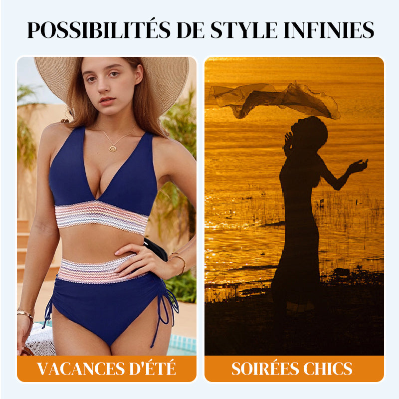🎁Buy 2 Get 40% Off🎁💃High Waisted Tummy Control Color Block Bikini Set-ABB8